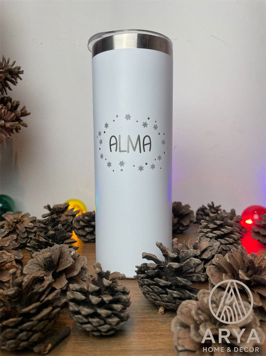 TERMO SLIM NAVIDEÑO GRABADO COPOS DE NIEVE